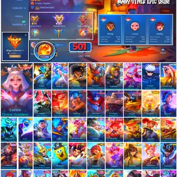 Mobile Legends: Bang Bang Accounts #4260 501 Skins | Xavier Satoru Gojo (Jujutsu Kaisen) | Vale Gaara (Naruto) | Karina