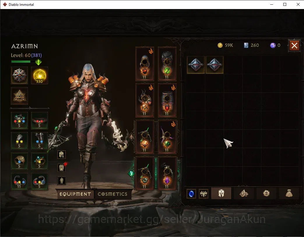 Diablo Immortal Accounts Mid-Tier NA -Malah|Lv60(381) Demon Hunter |32K CR|Reso 330|Inferno I|Paragon Maledictor|Hell Lv 5