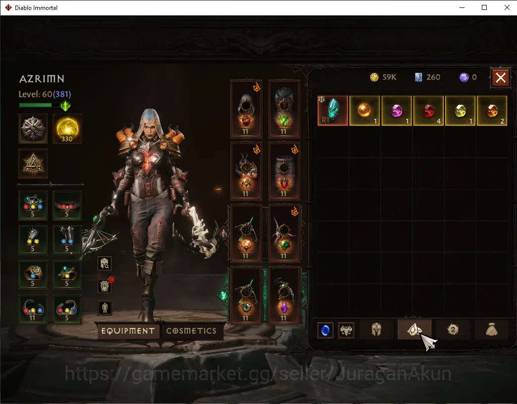 Diablo Immortal Accounts Mid-Tier NA -Malah|Lv60(381) Demon Hunter |32K CR|Reso 330|Inferno I|Paragon Maledictor|Hell Lv 6
