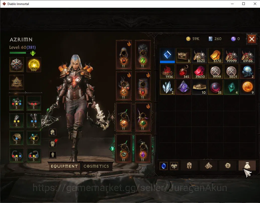 Diablo Immortal Accounts Mid-Tier NA -Malah|Lv60(381) Demon Hunter |32K CR|Reso 330|Inferno I|Paragon Maledictor|Hell Lv 7