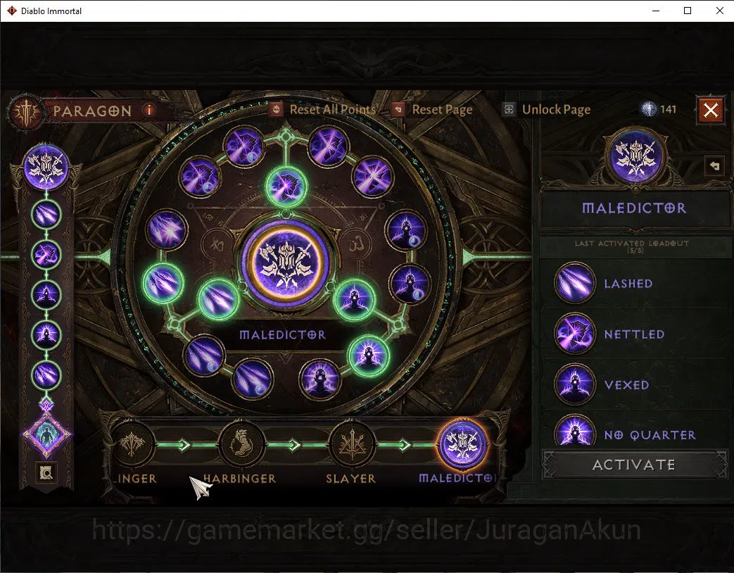 Diablo Immortal Accounts Mid-Tier NA -Malah|Lv60(381) Demon Hunter |32K CR|Reso 330|Inferno I|Paragon Maledictor|Hell Lv 9