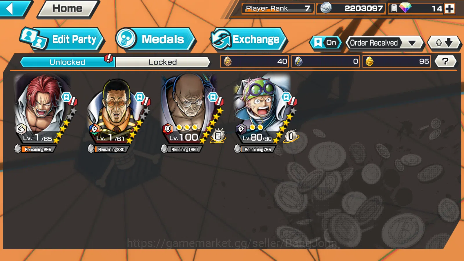 One Piece Bounty Rush Accounts Global | 3EX | Rank 7| DP Shank, Borsalino, The5el image 2