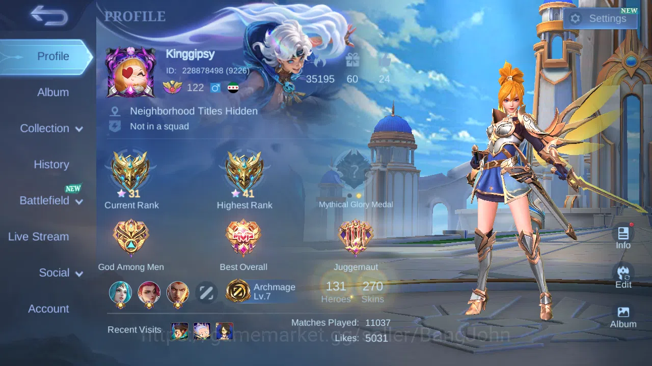 Hero 131 | skin 270 | kof karina | cc natalia | lightborn fanny | lightborn tigreal | epic nana | epic rafaela |ML650B Mobile Legends: Bang Bang Others Hero 131 | skin 270 | kof karina | cc natalia | li image 1