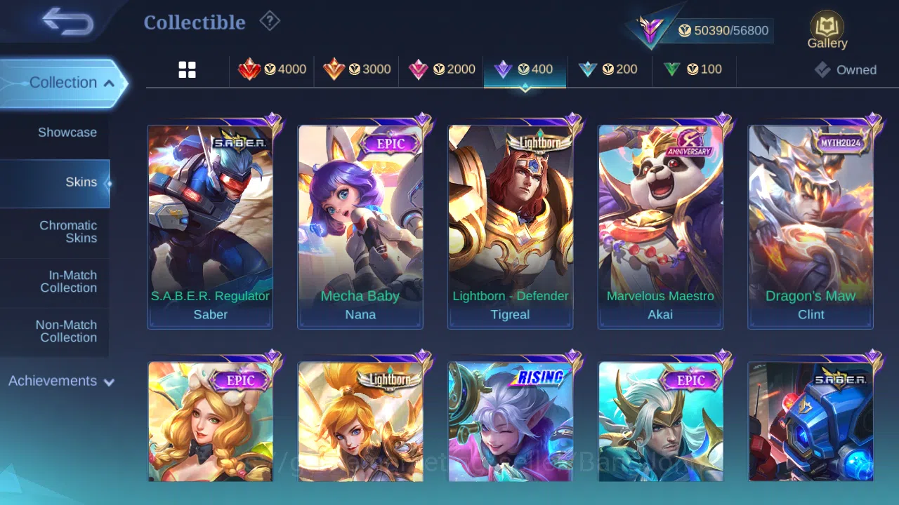 Mobile Legends: Bang Bang Accounts Others Hero 131 | skin 270 | kof karina | cc natalia | lightborn fanny | lightborn 10