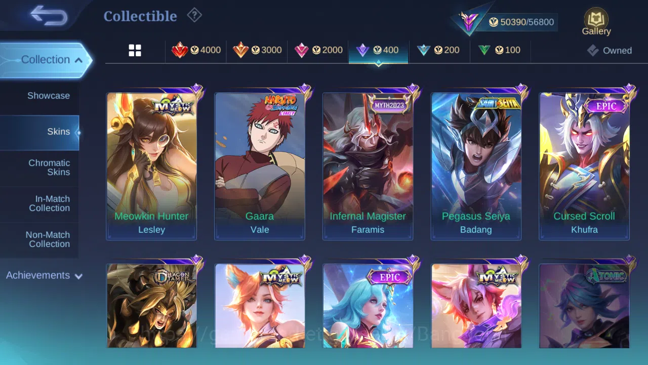 Mobile Legends: Bang Bang Accounts Others Hero 131 | skin 270 | kof karina | cc natalia | lightborn fanny | lightborn 11