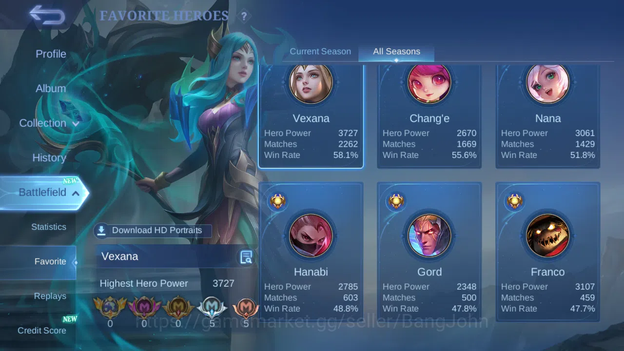 Mobile Legends: Bang Bang Accounts Others Hero 131 | skin 270 | kof karina | cc natalia | lightborn fanny | lightborn 4
