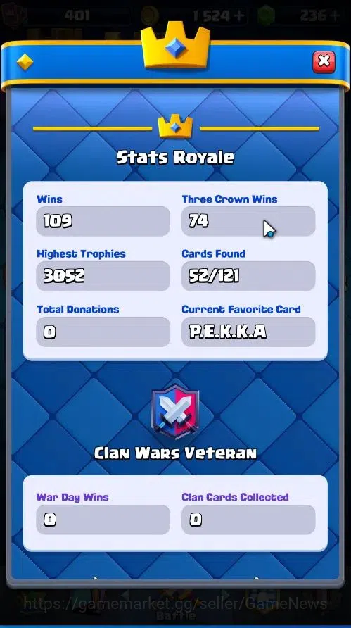 Clash Royale Accounts High-End Lvl 401|KTL 9|Trophy 3052|Card 52/121|1 Hero 3 EVO 3 Legend 12 Epic 14 Rare 15 Common|Take 6