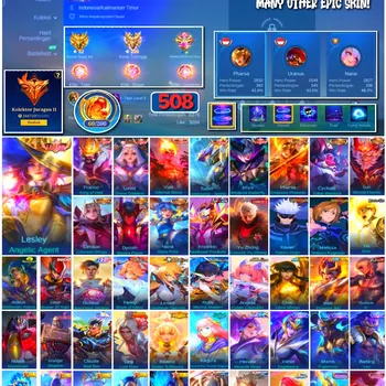 Mobile Legends: Bang Bang Accounts #4374 508 Skins | Lesley Angelic Agent (LEGEND) | Franco King of Hell (LEGEND) | Lunox