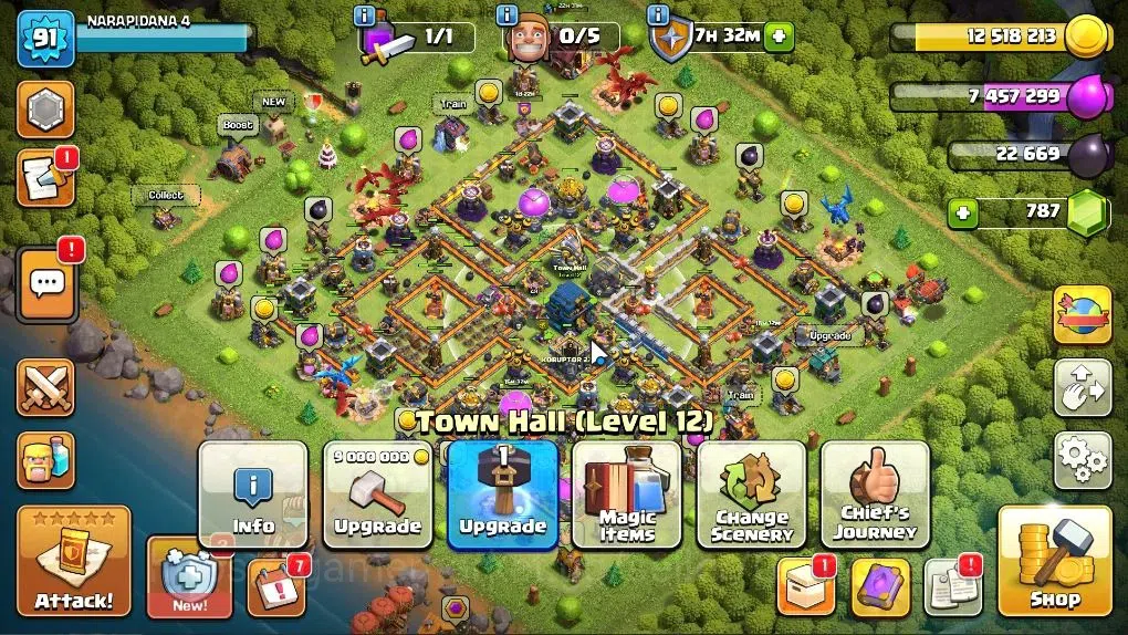 Clash of Clans Accounts High-End LV 91|TH 12-BH 3|HH 6|3X Limited SKIN BK|BK 49,AQ 49,GW 37,MP 24,RC 0|BM 0|CN OFF+787 1