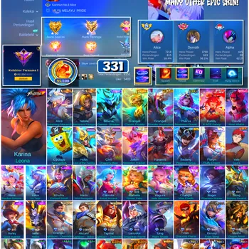 Mobile Legends: Bang Bang Accounts #4751 331 Skins | Floryn Fluffy Dream (SANRIO) | Karina Leona (KOF) | Badang Pegasus