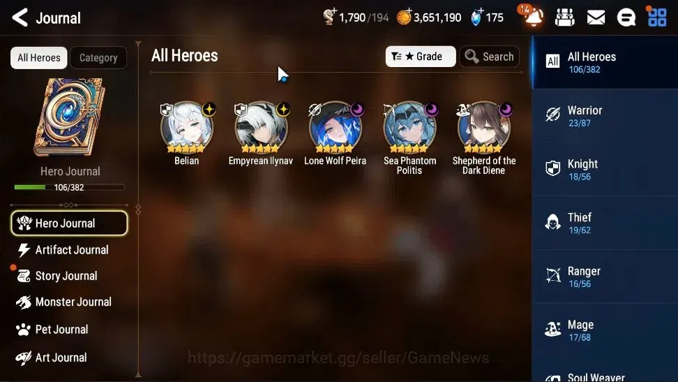 Epic Seven Accounts Limited Hero GLOBAL UnVerif|New Era|5 ML (Shepherd of The Dark Diane,Belian,E 6