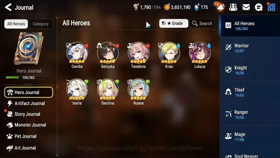 Epic Seven Accounts Limited Hero GLOBAL UnVerif|New Era|5 ML (Shepherd of The Dark Diane,Belian,E 7