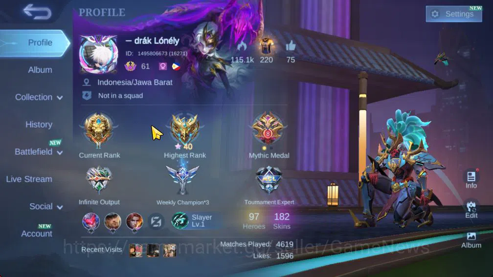 Mobile Legends: Bang Bang Accounts Collector Hero 97|Skin 182|Cloude Prime,LBox Alpha,Cyclops SpogB,Zodiac Selena,LB 2