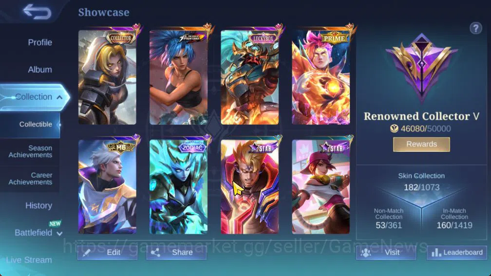 Mobile Legends: Bang Bang Accounts Collector Hero 97|Skin 182|Cloude Prime,LBox Alpha,Cyclops SpogB,Zodiac Selena,LB 3