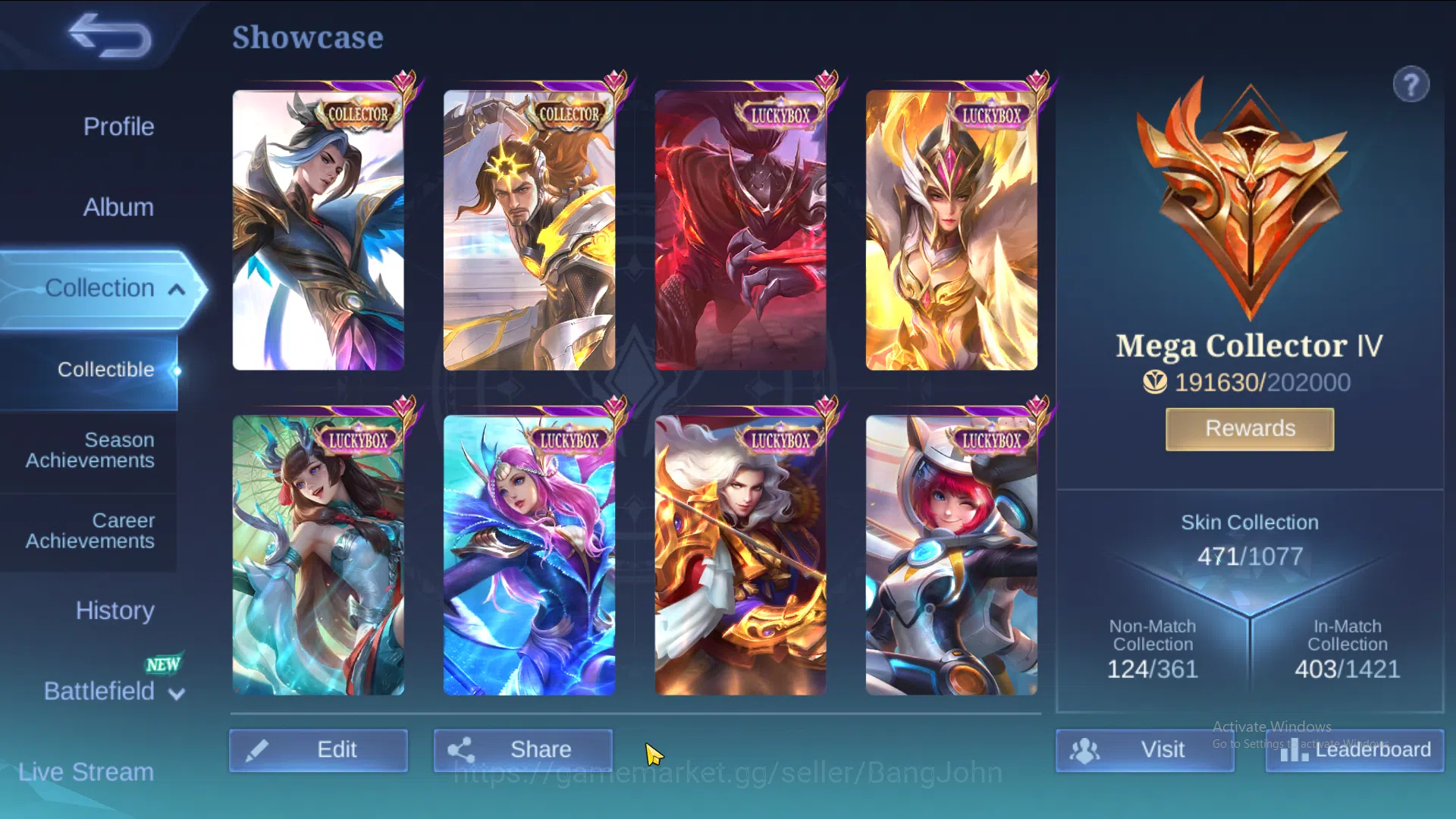 Mobile Legends: Bang Bang Accounts HERO 131 SKIN 471 3 Legend | HXH Harith | KOF Auro image 4
