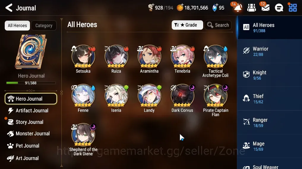 Epic Seven Accounts Starter Global|Unverif|Starter 3ML(Soth Dark Diene, Dar Corvus,PC Flan)|PoH+Bless ON|Theater 1