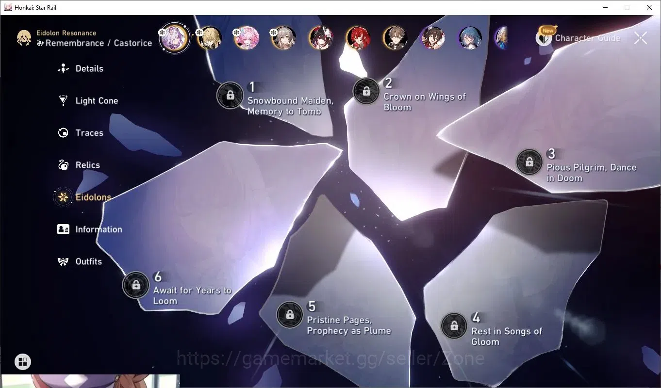 Honkai Star Rail Accounts Others ASIA|TL51|9x 5-star Char incl L70 Castorice, Cyrene, Sparkle|5x 5-star LC incl L70 Memory's 8