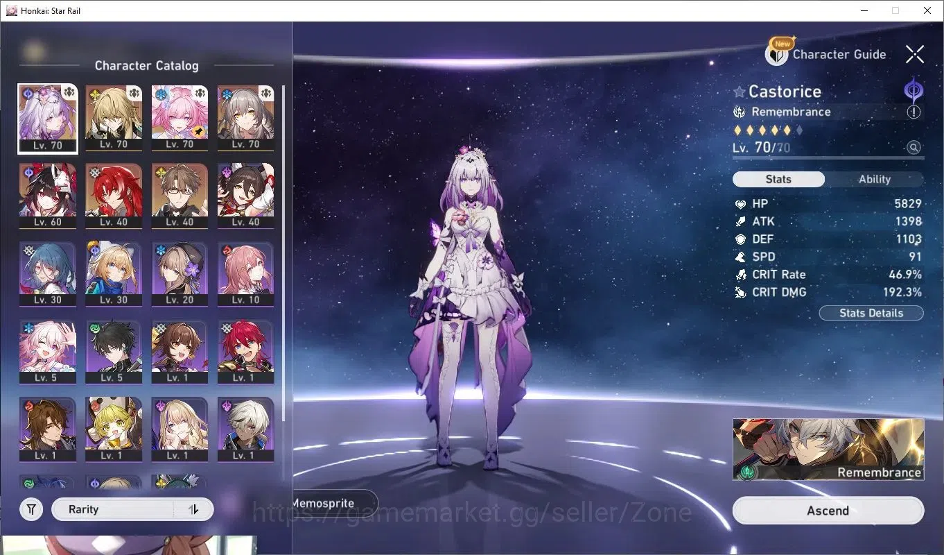 Honkai Star Rail Accounts Others ASIA|TL51|9x 5-star Char incl L70 Castorice, Cyrene, Sparkle|5x 5-star LC incl L70 Memory's 9