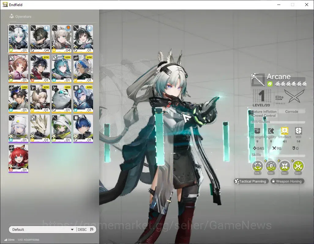 Arknights: Endfield Accounts ASIA|Lvl 2| 2 SSR 1 Limited + 5(*6 Weapon)| Arcane | Standard Ardelia+Sign|Male MC|Log 1