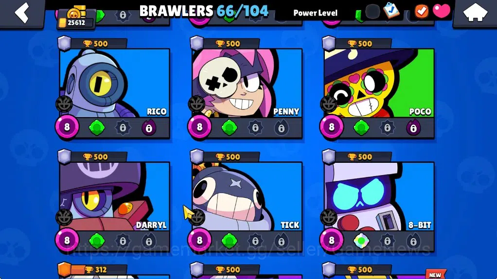 Brawl Stars Accounts 25612 Trophy|66 Brawlers 10 Max|8k Bling 6k PP|2 Legendary (Mecha Crow,Surge Lightyear),4 Mythic,19 13