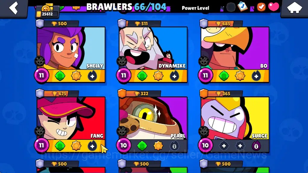 Brawl Stars Accounts 25612 Trophy|66 Brawlers 10 Max|8k Bling 6k PP|2 Legendary (Mecha Crow,Surge Lightyear),4 Mythic,19 9