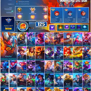 Mobile Legends: Bang Bang Accounts #4456 125 Skins | Vale Gaara (NARUTO) | Khufra Volcanic Overlord (COLLECTOR) | Natalia
