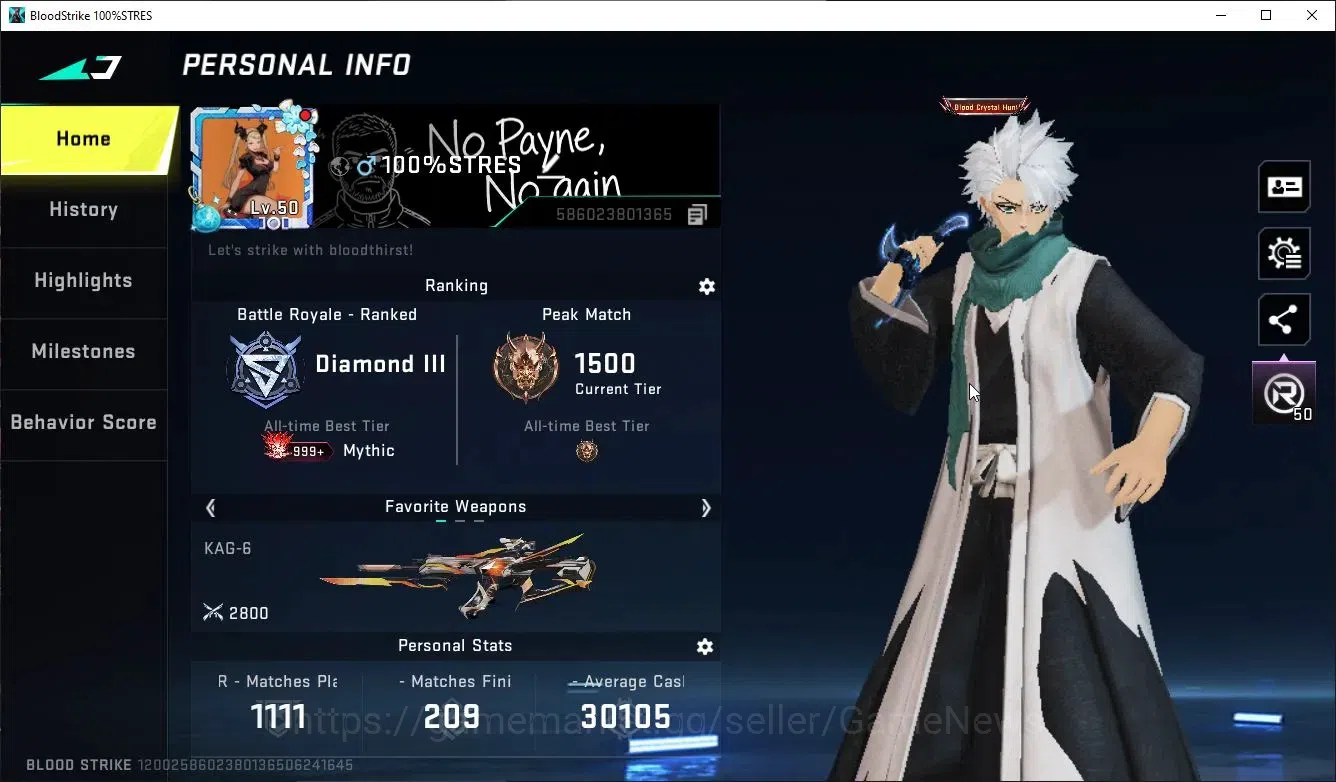 Blood Strike Accounts ASIA|ETERNAL KAG6,FN2K+MELEE Shuri,Zenpa,Collab 7D image 2