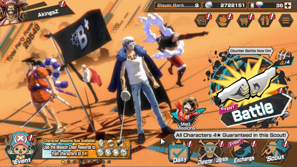 One Piece Bounty Rush Accounts Starter Global|3 EX|Winner Island Trafalgar Law,Daimyo of Kuri Kozuki Oden,King of the 1