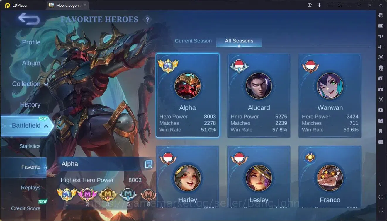 Mobile Legends: Bang Bang Accounts Global|Hero 117|Skin 279|Renowned|Legend Alu<Lesle image 14