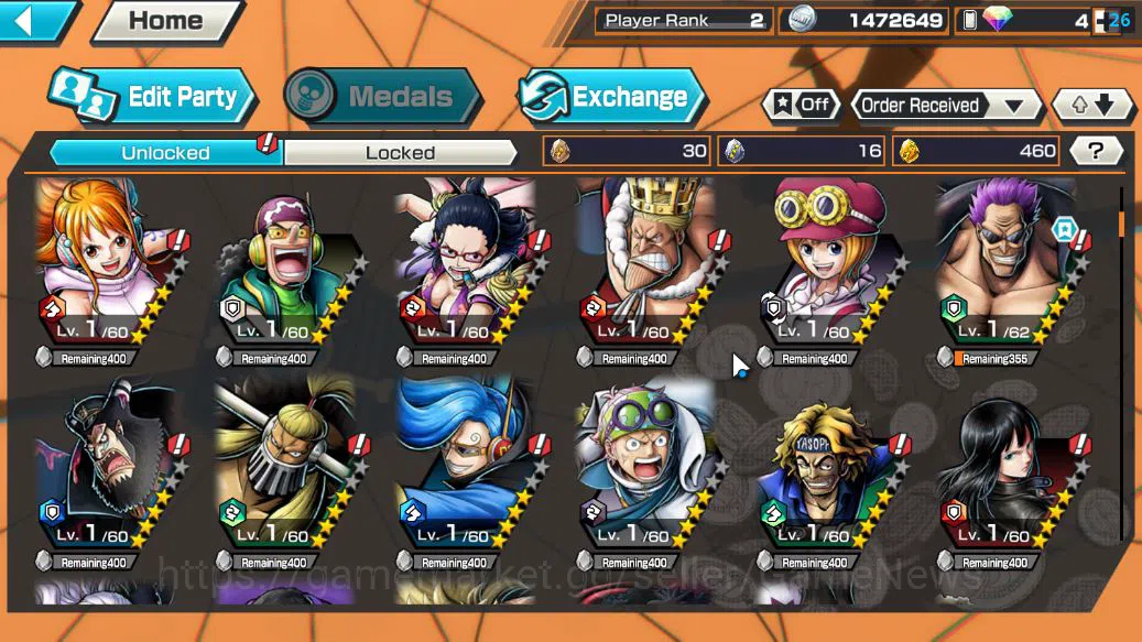 One Piece Bounty Rush Accounts Starter Global|5 EX|T5E St.Jaygarcia,TFE Marshal D.Teach,Kaido'Son Yamato,Blackbeard 5