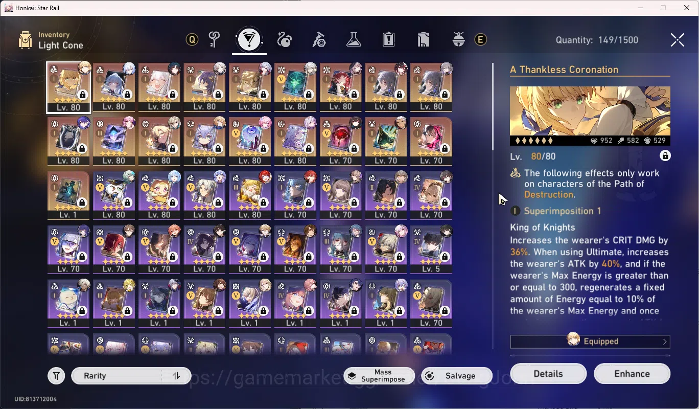 Honkai Star Rail Accounts Others ASIA | TL 70 | Team premium Anaxa | Outfit March 7th | Bronya e5 | 21 Limited | Anaxa | The 6