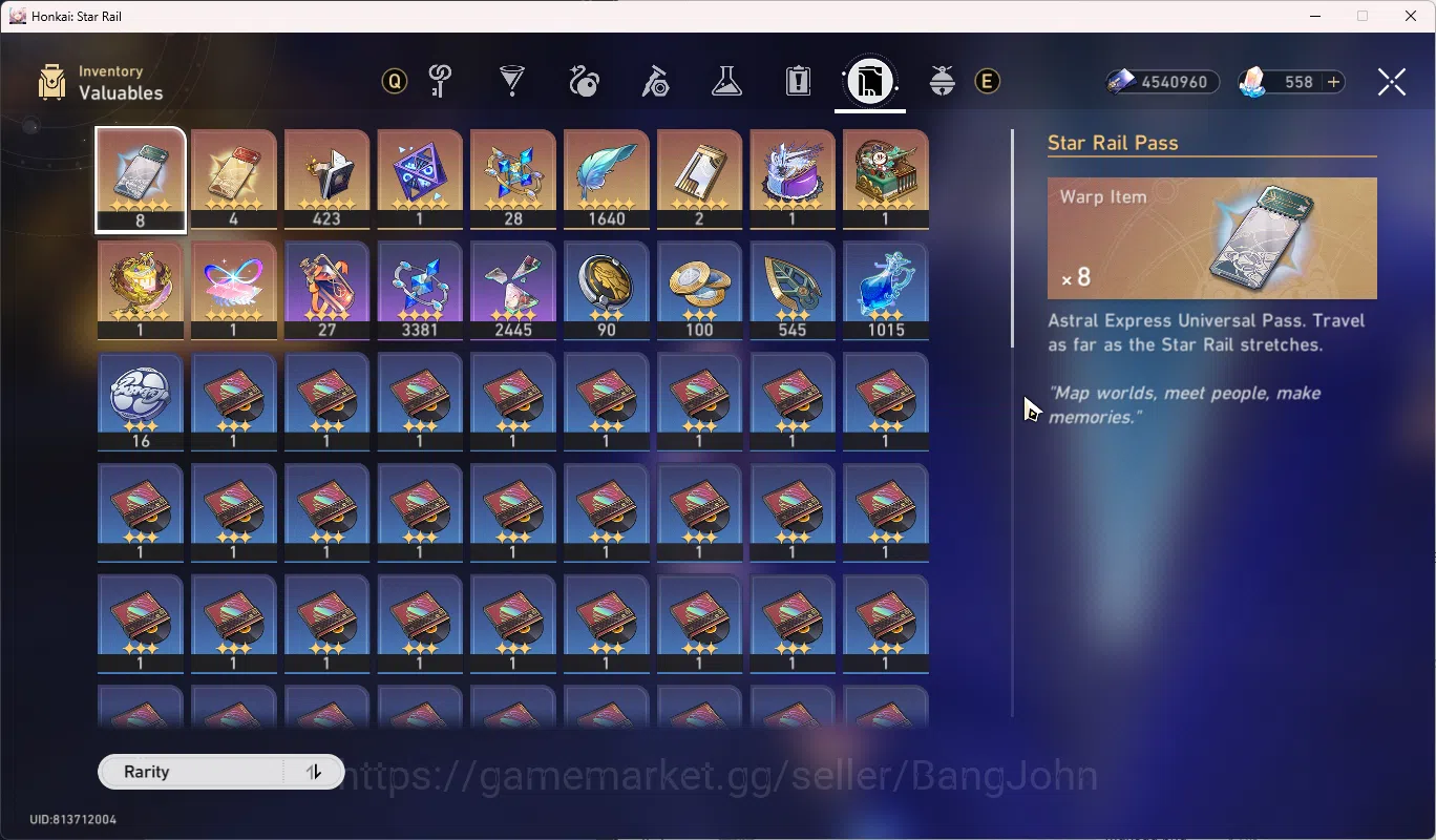 Honkai Star Rail Accounts Others ASIA | TL 70 | Team premium Anaxa | Outfit March 7th | Bronya e5 | 21 Limited | Anaxa | The 9