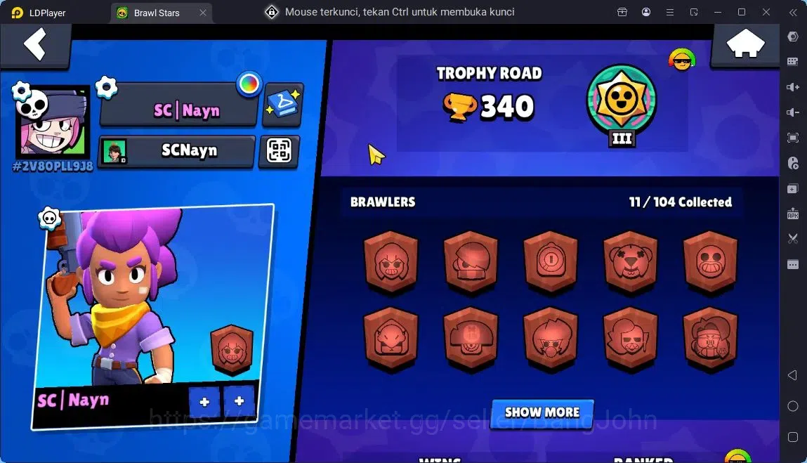 Brawl Stars Accounts Global |11 Brawler|1 Max Hypercharge(Shelly)|1120 Bling|9 Gems|1 Epic Skins,1 Mythic Skins| ProtectOff 2