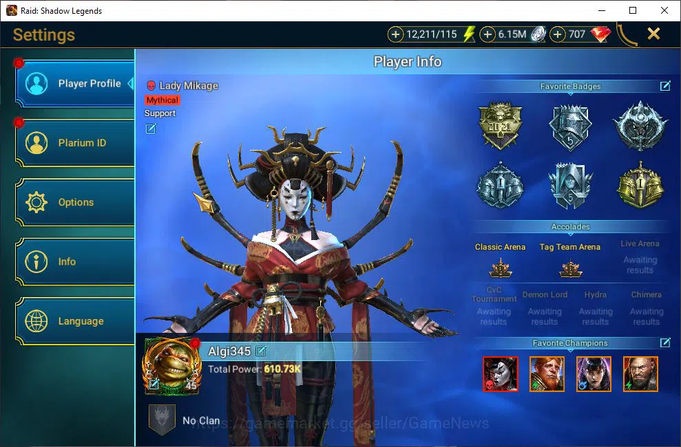 Raid: Shadow Legends Accounts Lv45 610K Power|1 Mythical (SLady Mikage)|22 Legen image 2