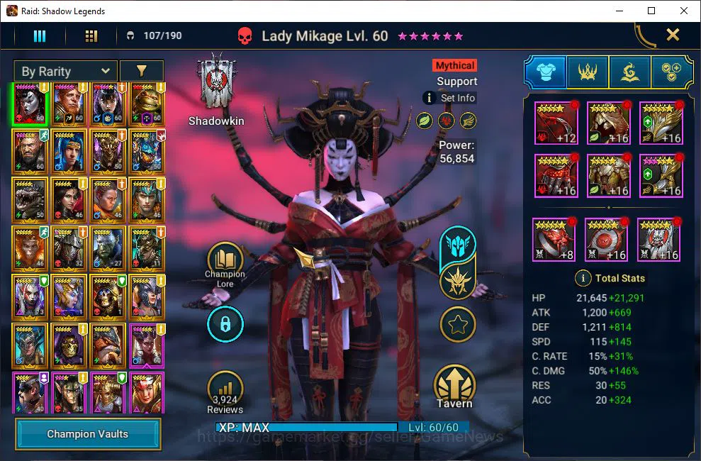 Raid: Shadow Legends Accounts Lv45 610K Power|1 Mythical (SLady Mikage)|22 Legen image 3