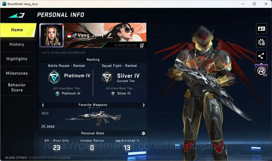 Blood Strike Accounts ASIA | Eternal ETHAN Alien Walker | Legendary MCX image 1