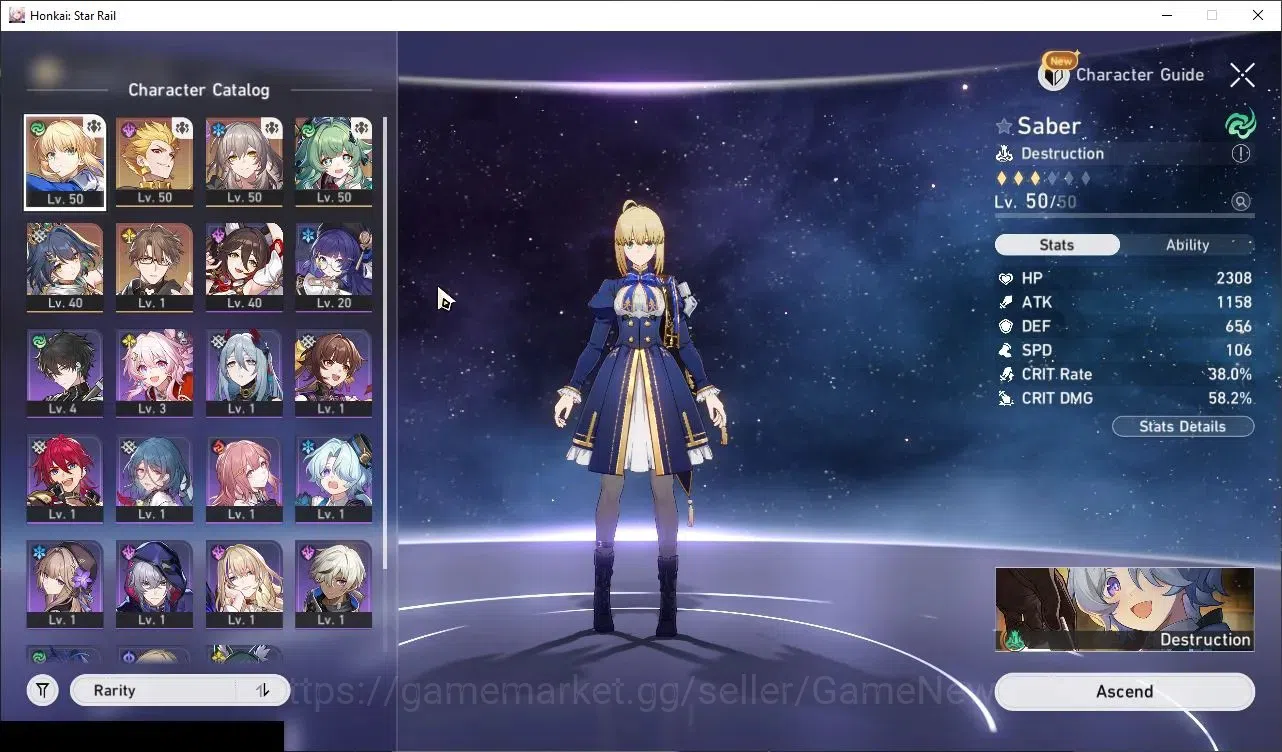 Honkai Star Rail Accounts Starter ASIA|TL 40|4 Limited| Saber,Gilgamesh,Huohuo,Yunli +1 STD Char (Welt) |Female 1
