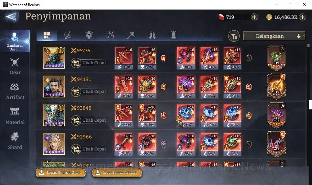 Watcher of Realms Accounts End-Game GLOBAL 60x|Lv73|4,4M Power|10 Lord[OrenA1,Prateus,Valderon,etc]+38 Legend[3 16