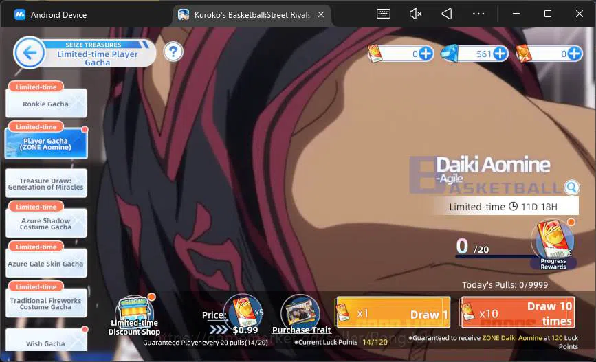 Kuroko's Basketball Street Rivals Accounts SEA|SV22|Lv26|Daiki Aomine A2,Taiga Kagami A1,Tets image 2