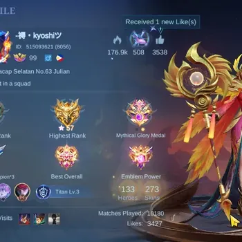 Mobile Legends: Bang Bang Accounts Collector Hero 133|Skin 273|[Pharsa,Nata]Collector,Eudora LBox,Lesley Annual,Aldous