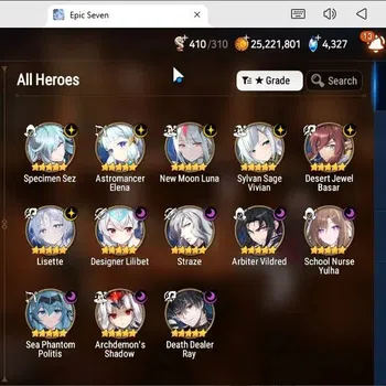 Epic Seven Accounts Starter Global unver|Starter|13ML(lisette,YulhaArby,Kawerik,Etc.)|PoH+MoR ON|SS 4.3KTheater fresh Act1
