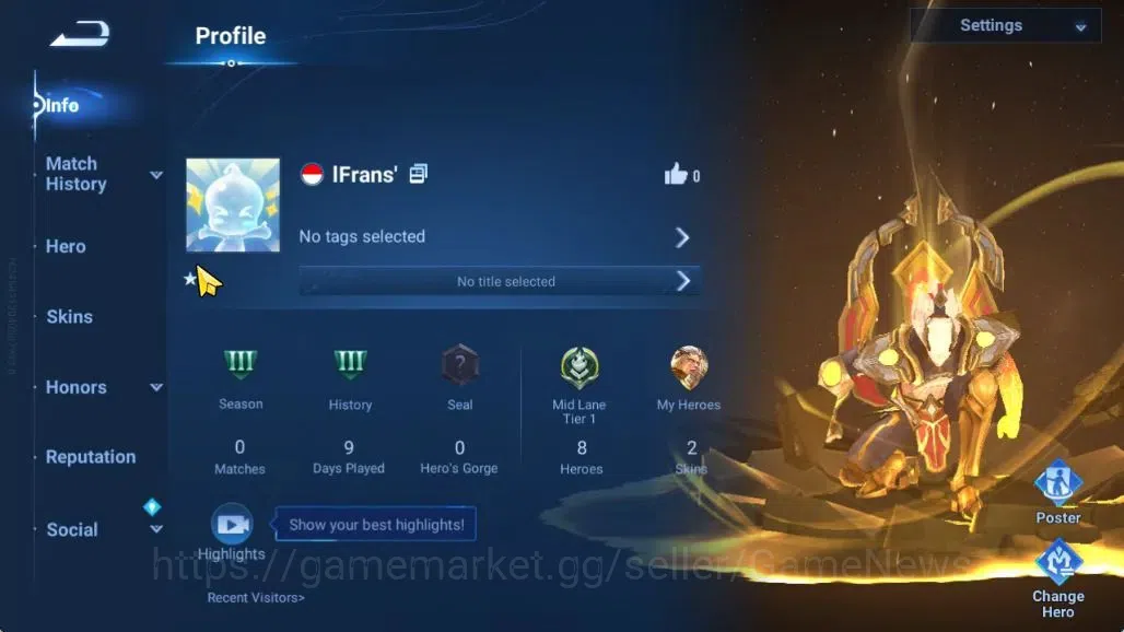 Honor of Kings Accounts Hero 8  Skin 2|Starter with Legend Skin Selection  image 4