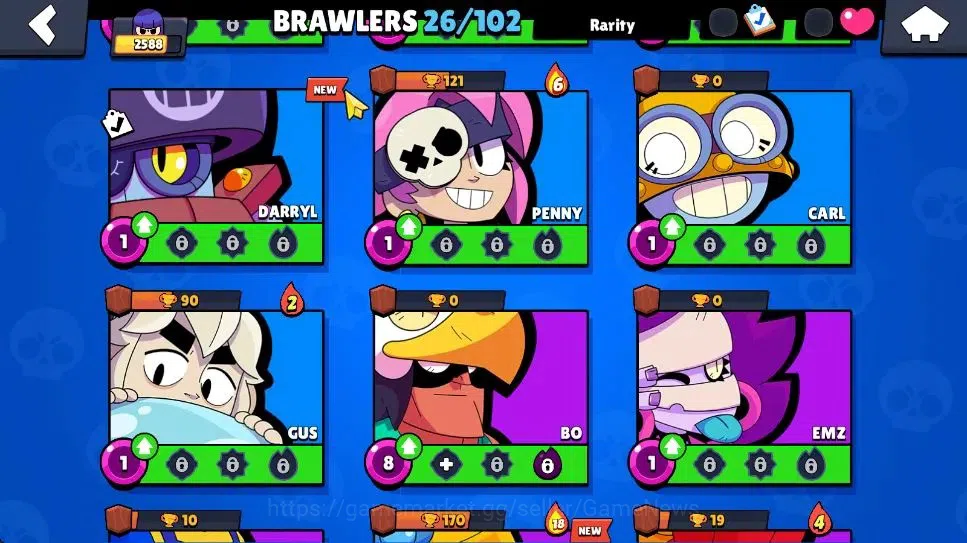 Brawl Stars Accounts 2588 Trophy|6K Bling|26 Brawlers 2 Max Lvl [Piper,Kit]|1 Legend Skins [Toon Spike] 1 Myth [Rude Lou] 7 10