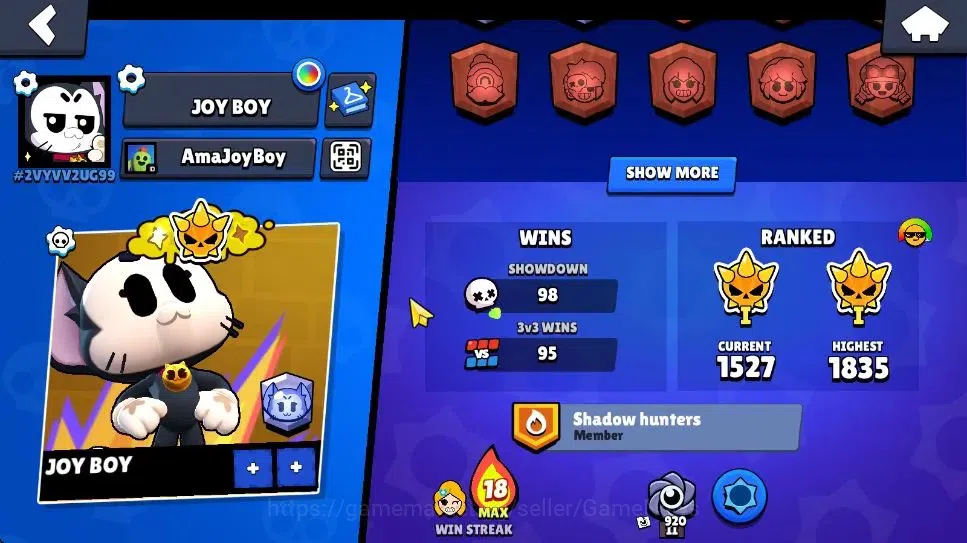 Brawl Stars Accounts 2588 Trophy|6K Bling|26 Brawlers 2 Max Lvl [Piper,Kit]|1 Legend Skins [Toon Spike] 1 Myth [Rude Lou] 7 3