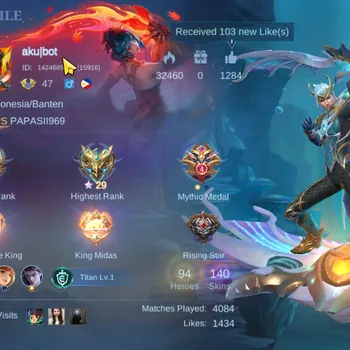 Mobile Legends: Bang Bang Accounts Others Hero 94|Skin 140|Fanny (LBorn & P.Ace),Kimmy DTamer,Esme Blazing,Akai