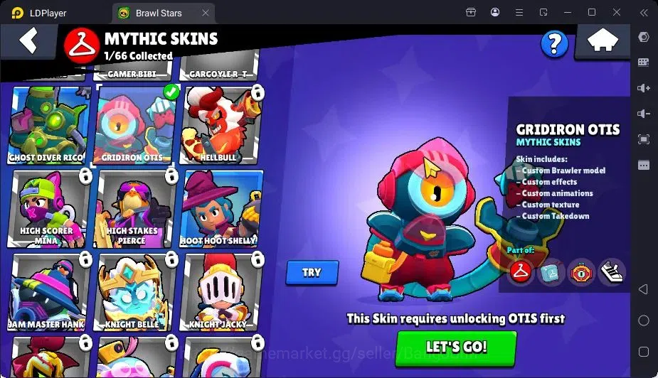 Brawl Stars Accounts Trophy 1974|20 Brawler|1Max Hc Lv.11(Shelly)|1Mythic(otis),2Epic(Iris,Rico),2SR Skin|4588 Bling|Proteck 14
