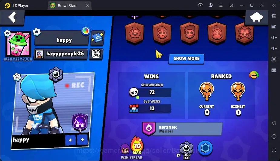 Brawl Stars Accounts Trophy 1974|20 Brawler|1Max Hc Lv.11(Shelly)|1Mythic(otis),2Epic(Iris,Rico),2SR Skin|4588 Bling|Proteck 3