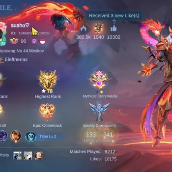 Mobile Legends: Bang Bang Accounts Collector Hero 133|Skin 341|Ex Glory 78|Moskov AllStar,Aldous