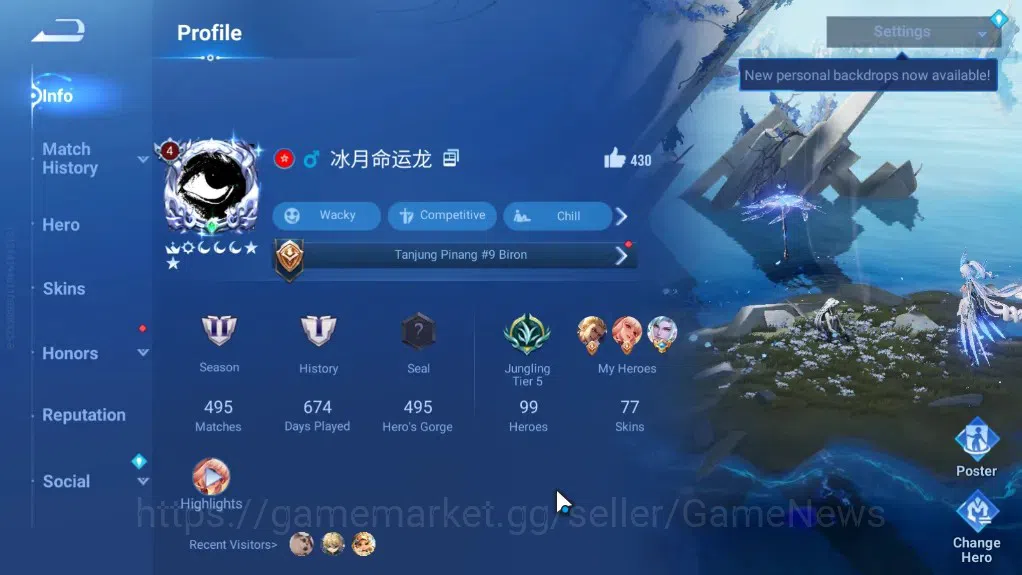 Honor of Kings Accounts Rare Skin Hero 99 Skin 77|,3 Limit(Arli,Kaizer,Garo)|1 Legend Arthure,1Lny2024,3 Worldly,10 2