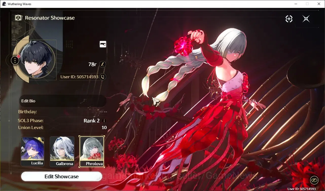 Wuthering Waves Accounts Starter NA|UL 10|5 Limited| Galbrena,Lucilla CR1,Lynae,Phrolova,Rebecca +2 STD Char|DB Lvl 3|Low 1